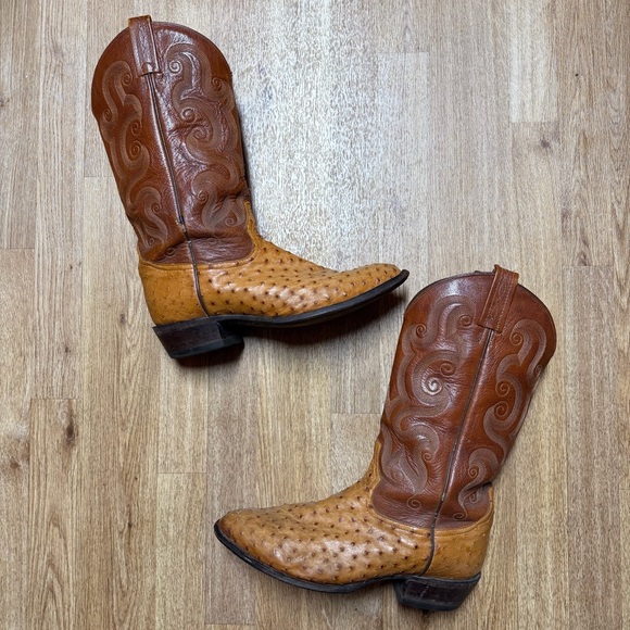 Tony Lama Other - Tony Lama Peanut Brittle Full Quill Ostrich Round Toe Western Boots 9D Exotic